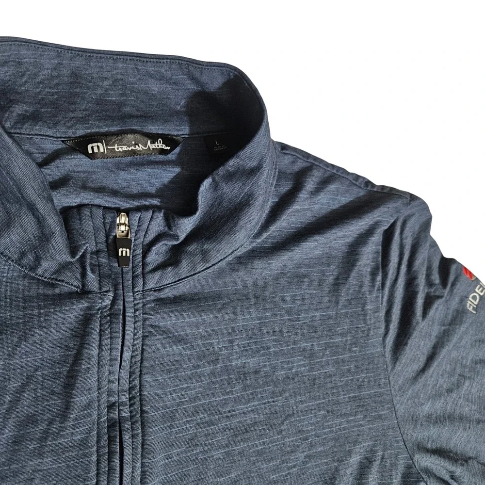 TravisMathew Mens Large Quarter Zip Pullover Navy Blue Heather Golf Shirt Logo
